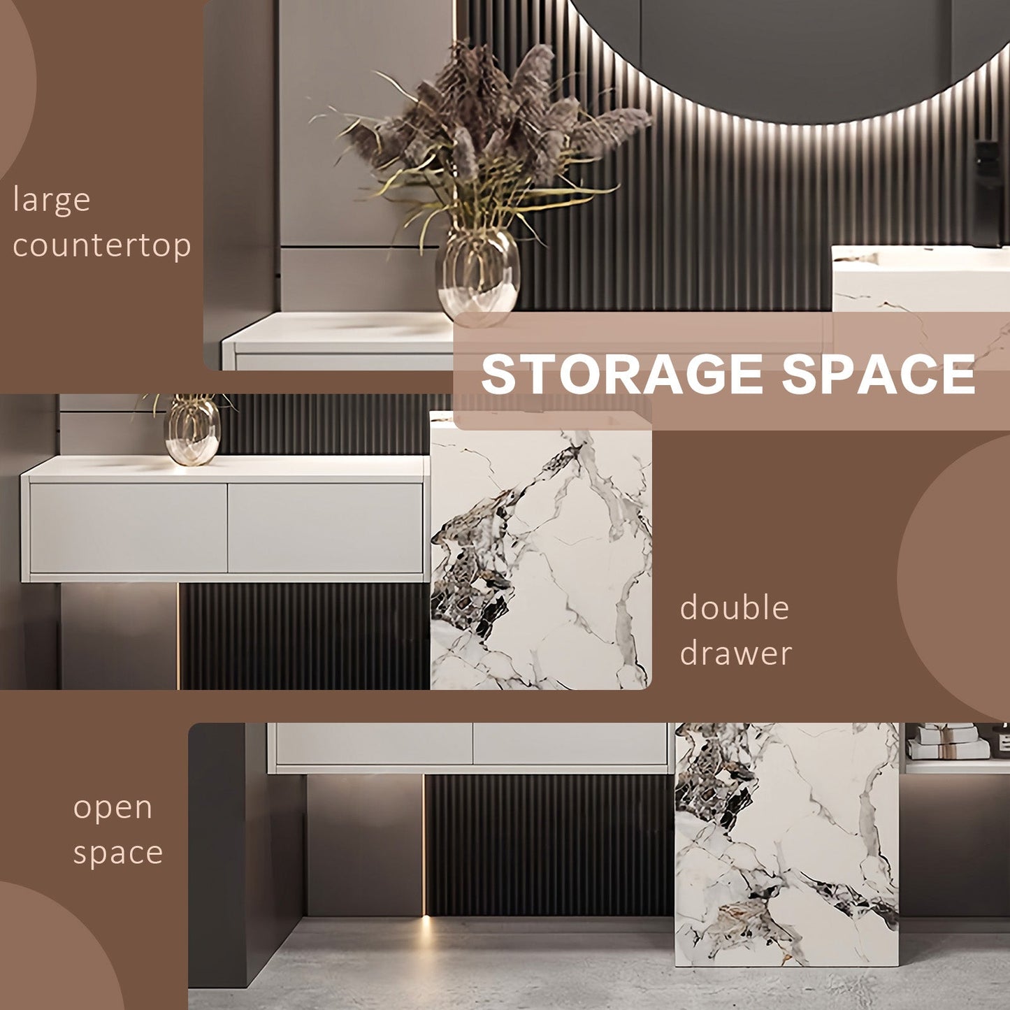 52"-72"Luxurious Bathroom Vanity with Sink Includes Individual White Drawer