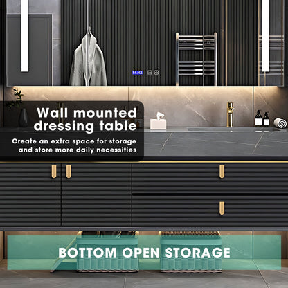 56"- 96" Luxury Bathroom Vanity Set with Double Sink and Rear Cabinet  Mirror