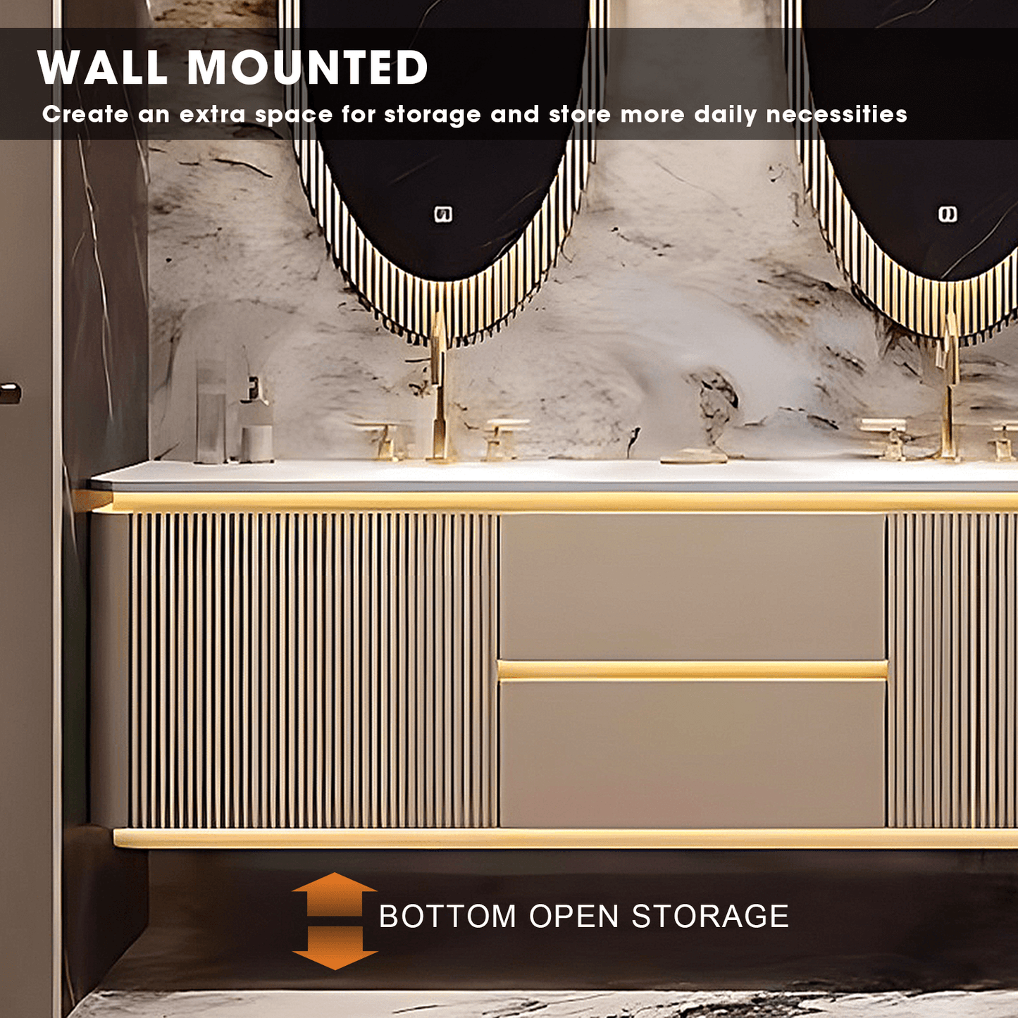 36"- 60" Luxury Bathroom Vanity with Single Sink & Lntelligent Defogging Mirror
