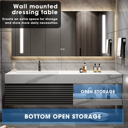 40"-72"Bathroom Vanity with Sink, Floating Solid Wood  Cabinet with Striped Door Panel