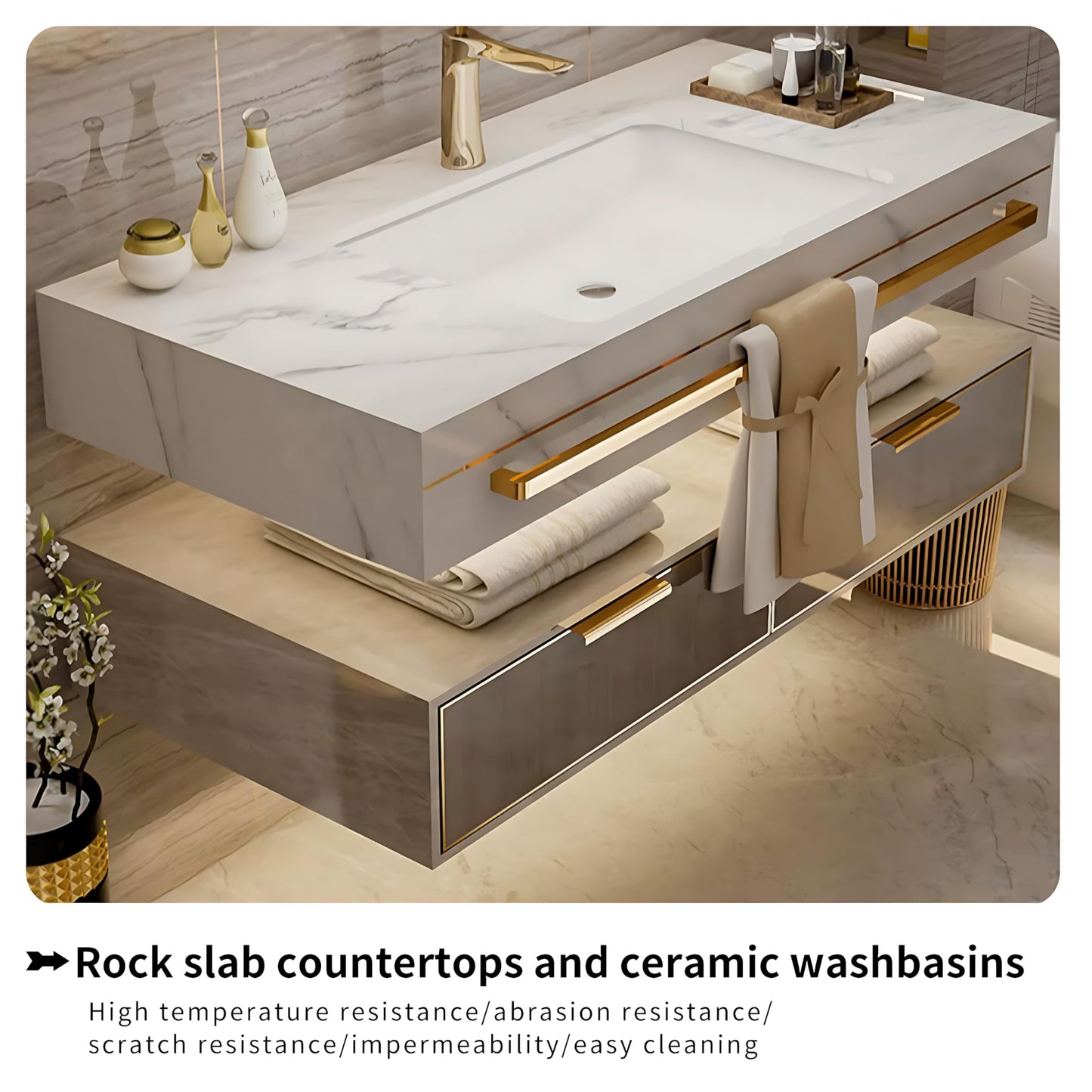 36"- 60" Modern Bathroom Vanity Set with Round Intelligent Mirror