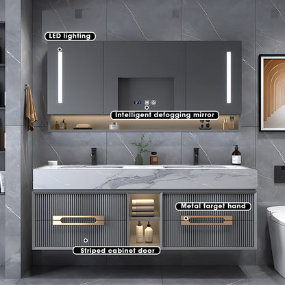 60“-96”Floating Bathroom Vanity with Lacquer Finish, Showing Vertical Lattice Texture
