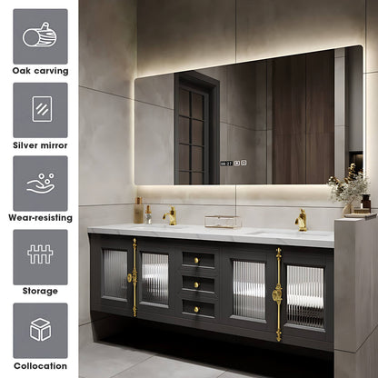 56"- 96"Elegant Double Sink Bathroom Vanity with Sense of Atmosphere Defogging Mirror
