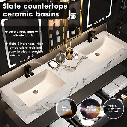 56"-96"Double Basin Floating Bathroom  Vanity High end Luxury Countertop