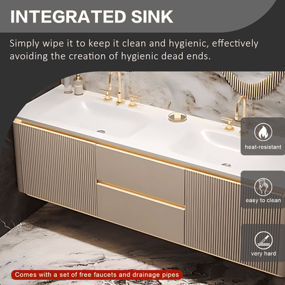 52"- 96" Luxury Bathroom Vanity with Double Sink & Lntelligent Defogging Mirror Gold