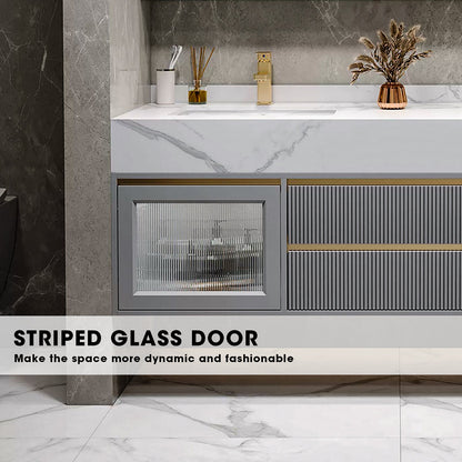 52"- 96" Modern  Grey Bathroom Vanity Set with Ceramic Basin and Smart Mirror Cabinet Double