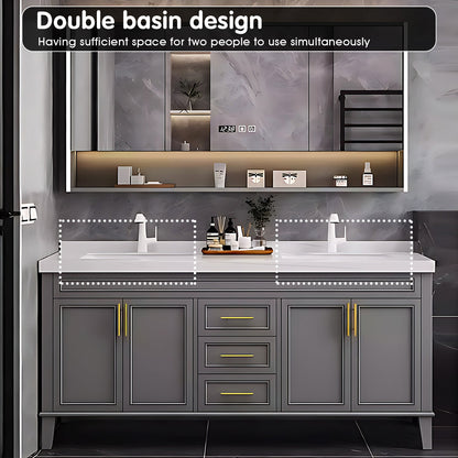 52"- 96"  Modern Bathroom Vanity Set with Double Sink and Defogging Mirror Cabinet Gray