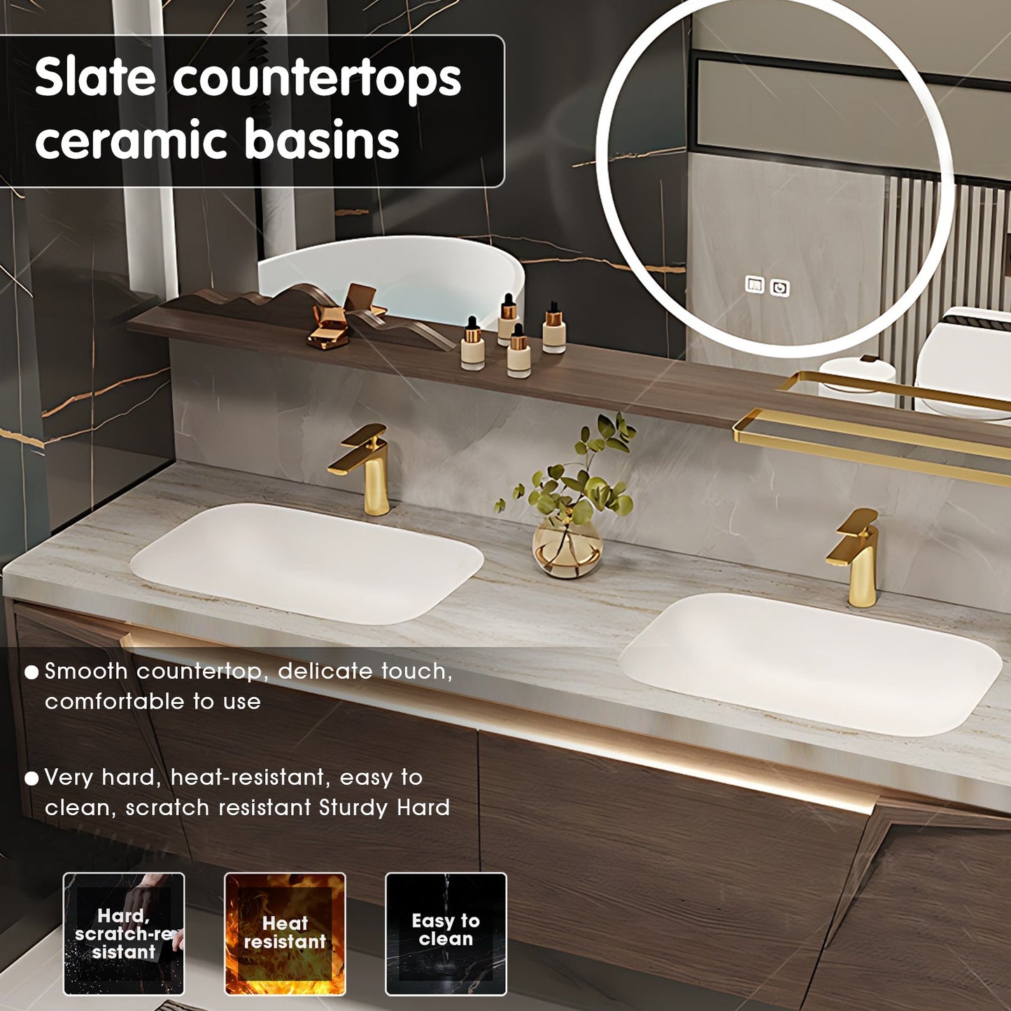 52"- 96"  Modern Solid Wood Double Sink Bathroom Vanity Set with Smart Mirror , Floating