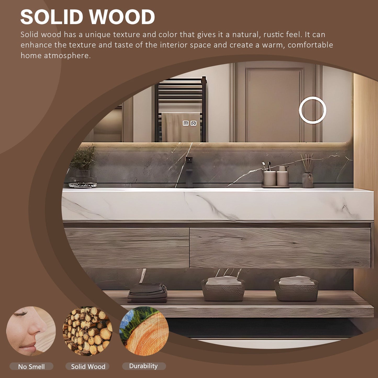 84‘’Solid Wood Bathroom Vanity Set with Integrated Sink and Smart Mirror
