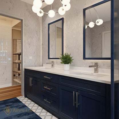 70''-96'' Double Bathroom Vanity with Sink Undermount Basin Navy Blue Spacious Drawers