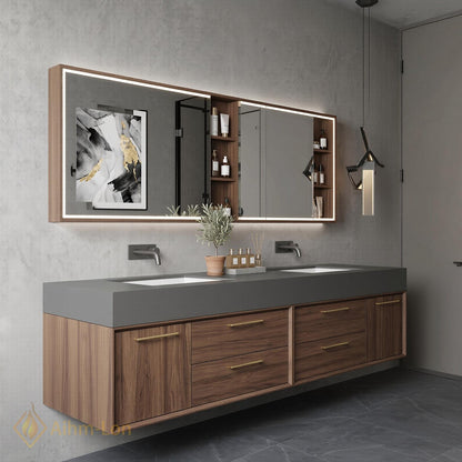 60''-96'' Double Bathroom Vanity with Sink Floating Warm Wood-Grain Finish Drawer Unit