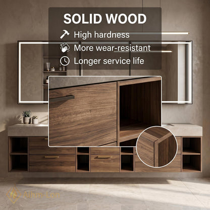 72''-96'' Double Bathroom Vanity with Sink Modern Floating Open Shelving Spacious