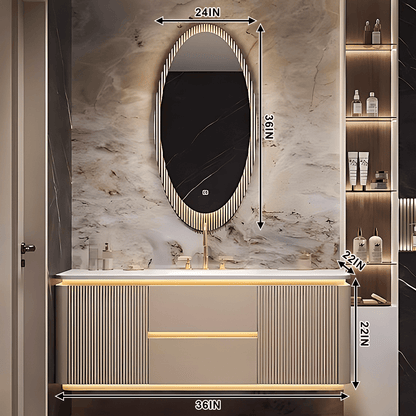 36"- 60" Luxury Bathroom Vanity with Single Sink & Lntelligent Defogging Mirror