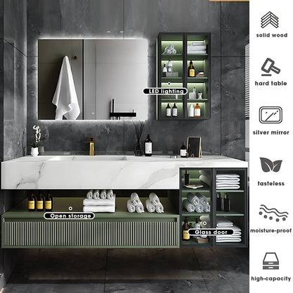 36"- 78" Green Bath Vanity Set with Defogging Mirror & Single Sink Floating