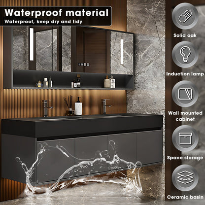 52"- 96"  Modern Floating Double Sink Bathroom Vanity Set,  Smart Mirror Cabinet