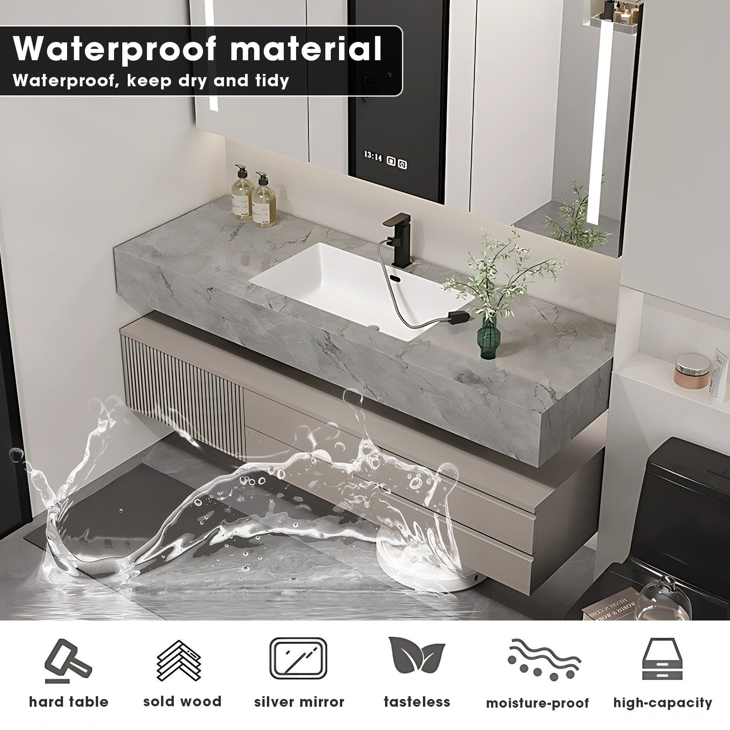 36"-72"Bathroom Vanity with Sink Floating Solid Wood Geometric Texture