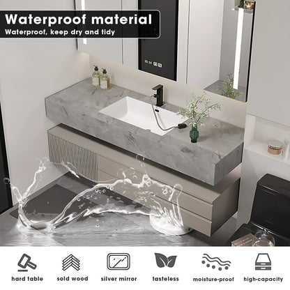 36"-72"Bathroom Vanity with Sink Floating Solid Wood Geometric Texture