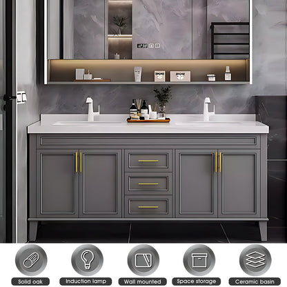 52"- 96"  Modern Bathroom Vanity Set with Double Sink and Defogging Mirror Cabinet Gray
