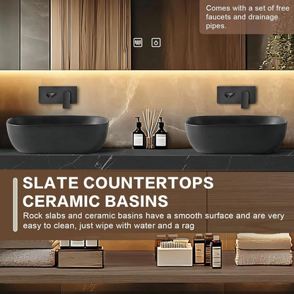 60"-96"Floating Bathroom Vanity with Double Sinks Includes Grey Sink & Wood Grain Cabinet