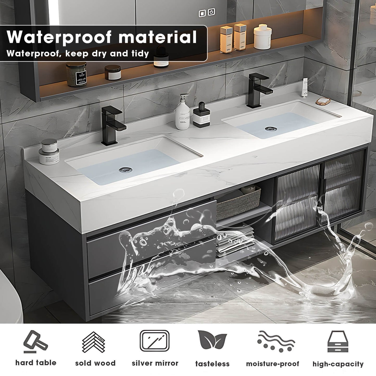36"- 78" Modern Vanity Set for Bathroom with Smart LED Mirror and Sink