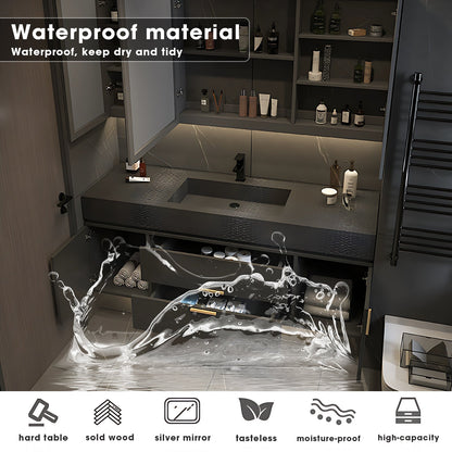 36"-68"Floating Bathroom Vanities with Sink Includes Wood Grain Style Slate Countertop