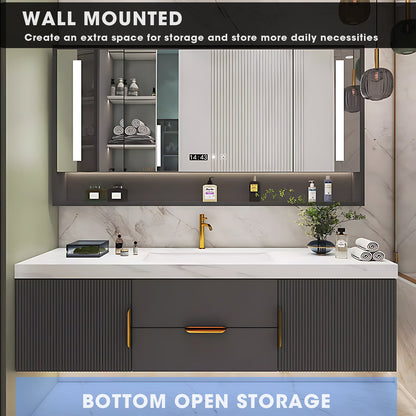 56"-96"Modern Bathroom Vanity with Sink Includes Gray Striped Storage Cabinet