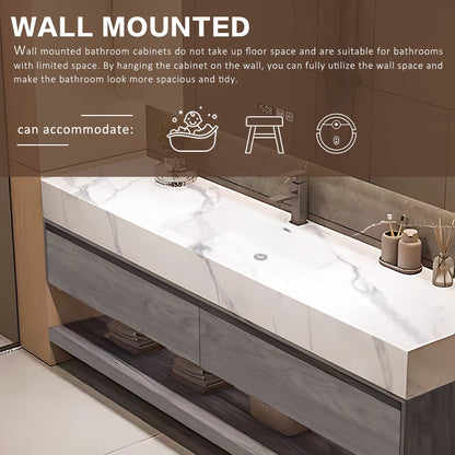 84‘’Solid Wood Bathroom Vanity Set with Integrated Sink and Smart Mirror