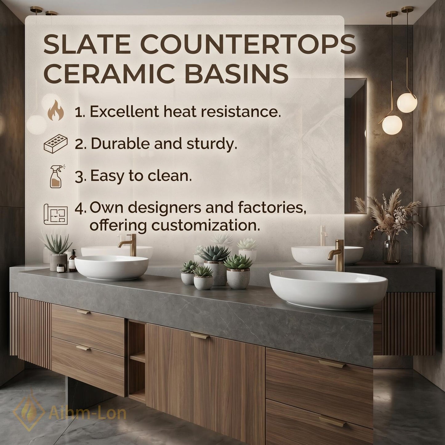 72''-96'' Double Bathroom Vanity with Sink Dark-Walnut Modern Center Floating Shelving
