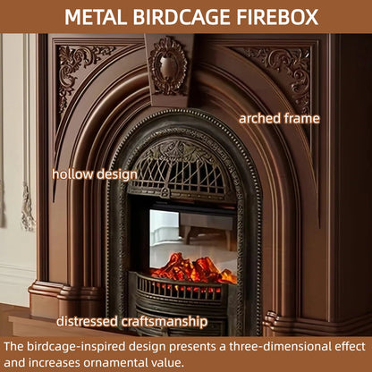 Aihm-Lon Brown Vintage Electric Fireplace Includes Arched Birdcage 47.24”(Bright brass birdcage)