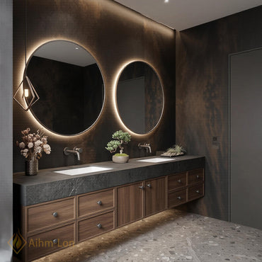 70''-96'' Double Bathroom Vanity with Sink Dark-Walnut Modern Floating Slatted