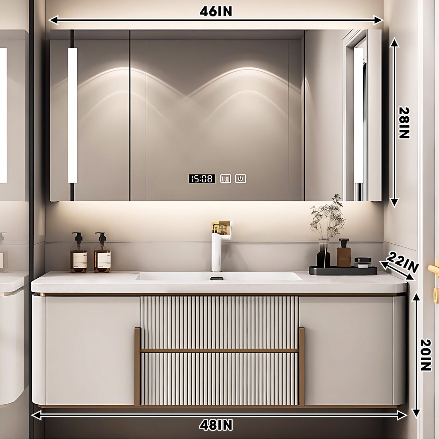 40"- 72" Modern Single Sink Floating Bath Vanity Set with  Smart Mirror Cabinet