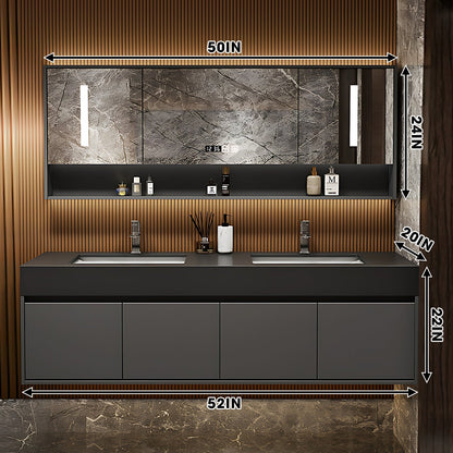 52"- 96"  Modern Floating Double Sink Bathroom Vanity Set,  Smart Mirror Cabinet