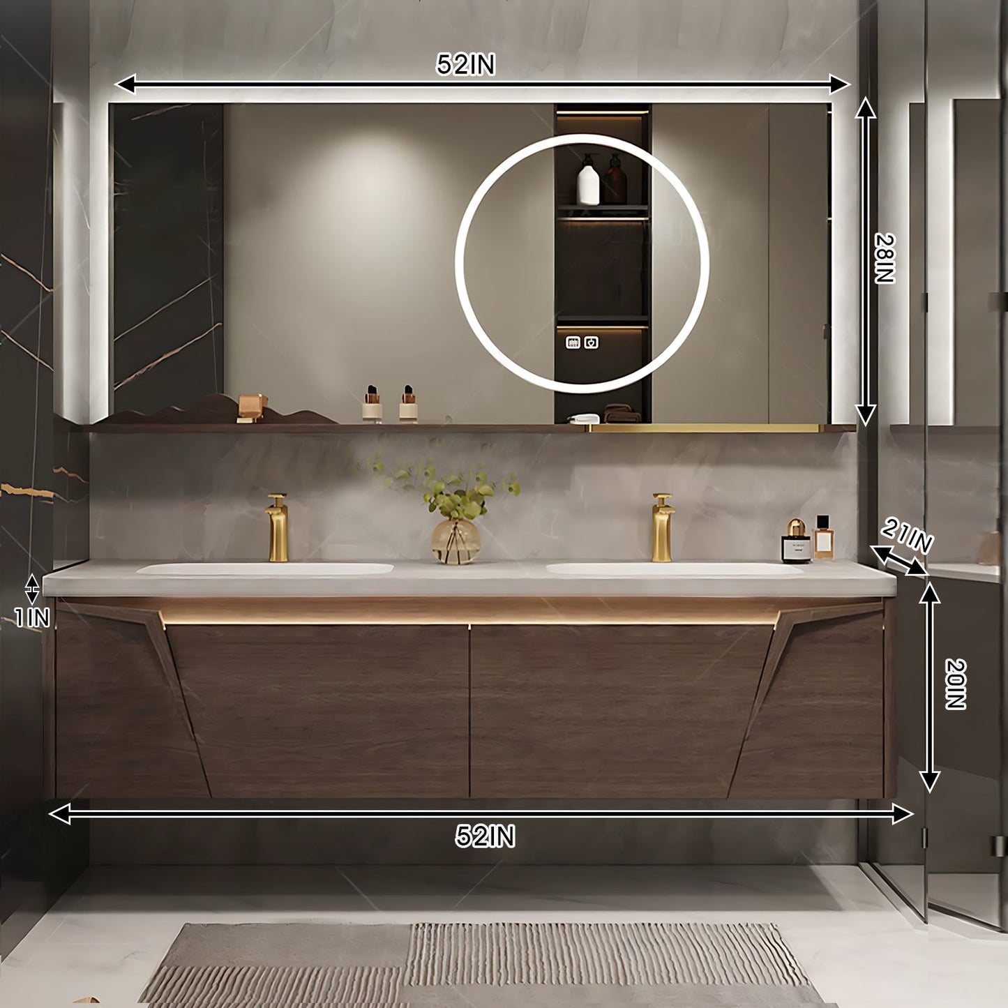 52"- 96"  Modern Solid Wood Double Sink Bathroom Vanity Set with Smart Mirror , Floating