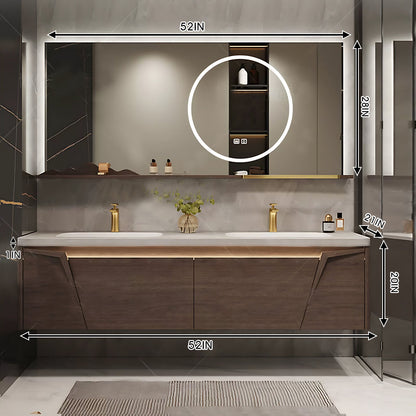 52"- 96"  Modern Solid Wood Double Sink Bathroom Vanity Set with Smart Mirror , Floating