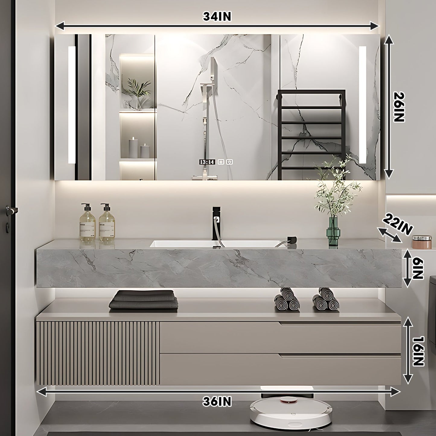 36"-72"Bathroom Vanity with Sink Floating Solid Wood Geometric Texture