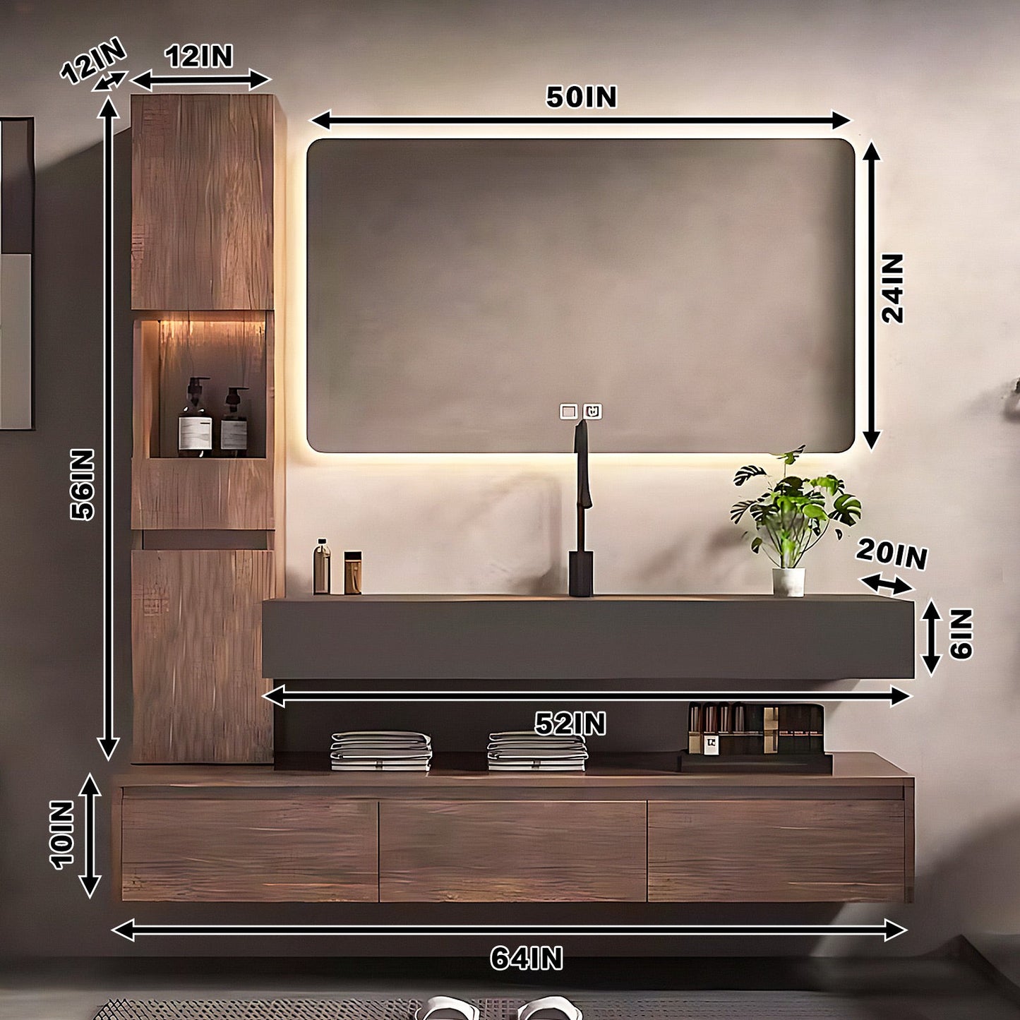 52“-72”Floating Bathroom Vanity with Sink Includes Ample Storage Space