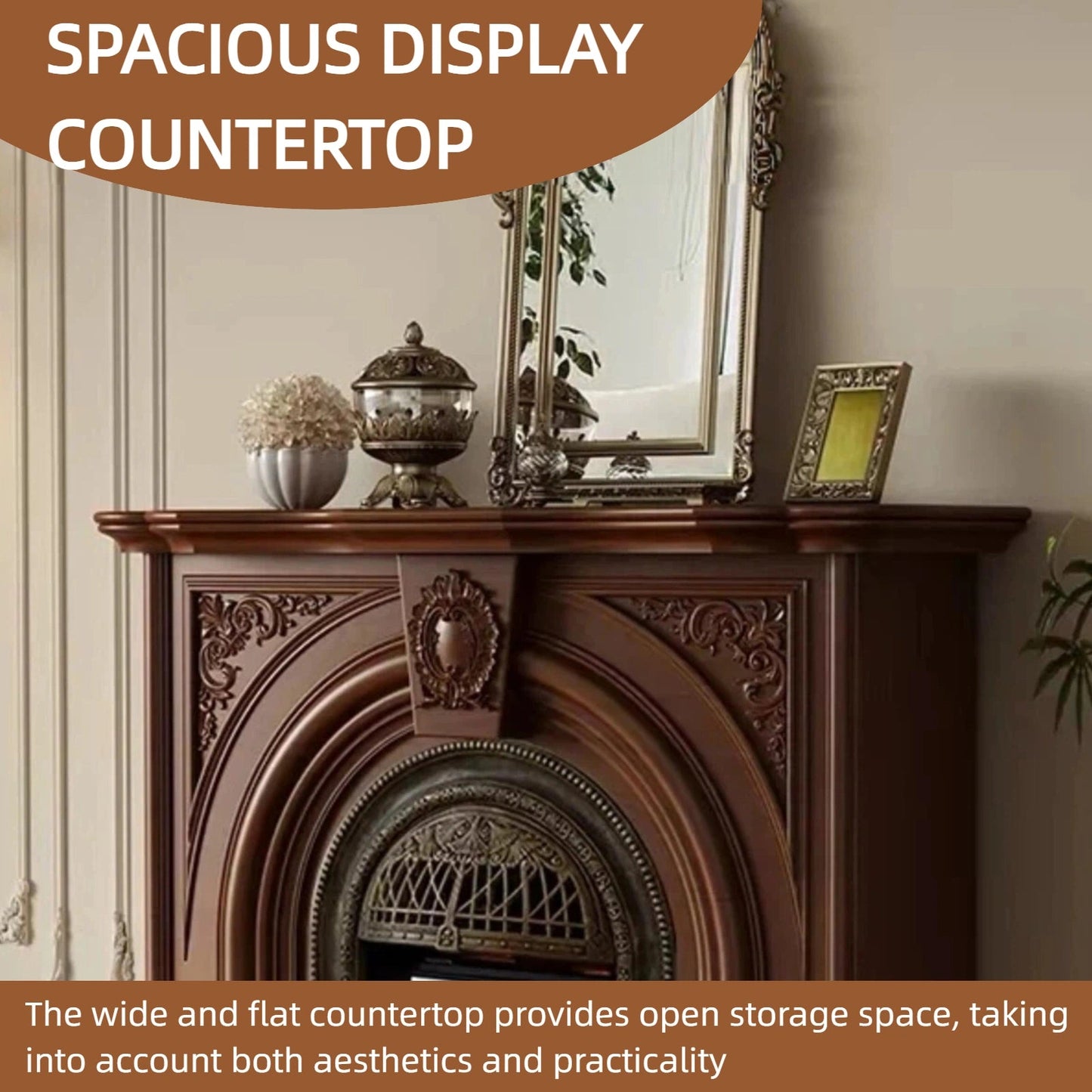 Aihm-Lon Brown Vintage Electric Fireplace Includes Arched Birdcage 47.24”(Bright brass birdcage)