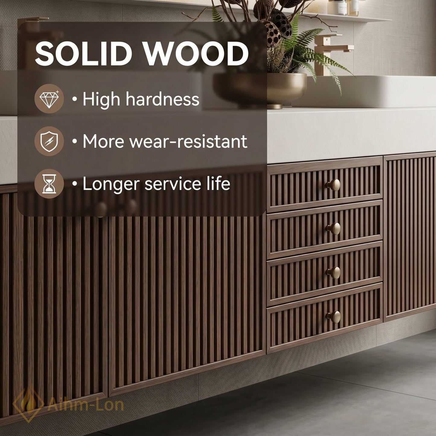 70''-96'' Double Bathroom Vanity with Sink Floating Slatted Warm Wood Tones Vertical