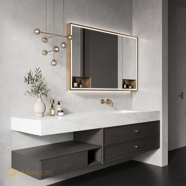 36''-110'' Bathroom Vanity with Sink Floating Single Basin Open Shelf Storage