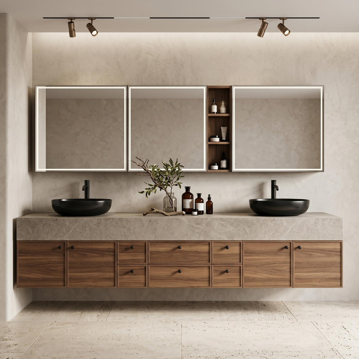 60''-96'' Double Bathroom Vanity with Sink Modern Floating Warm Wood Grain Spacious Storage