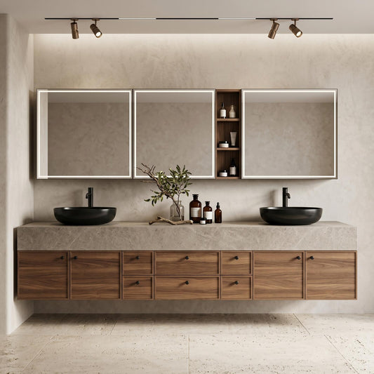 60''-96'' Double Bathroom Vanity with Sink Modern Floating Warm Wood Grain Spacious Storage