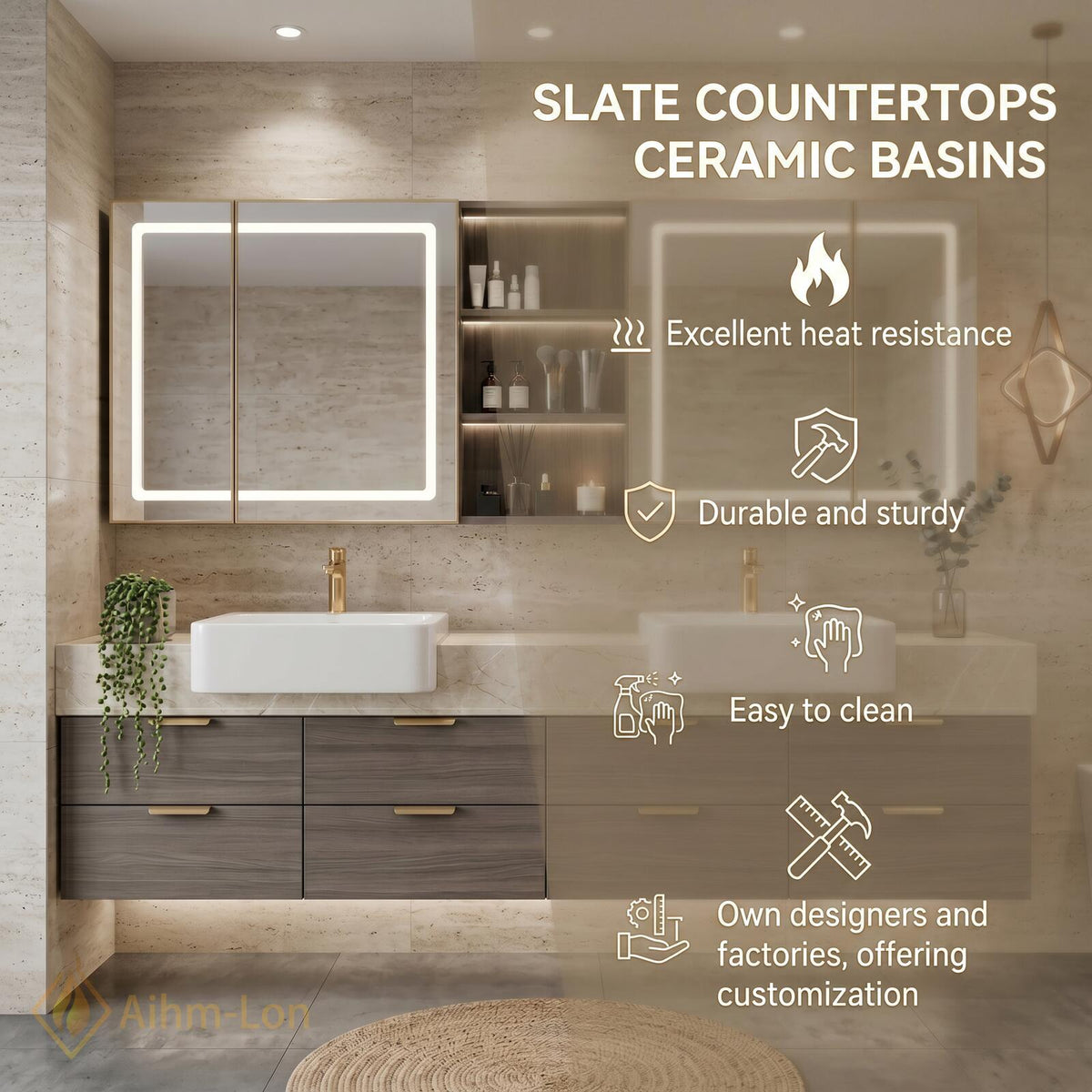 78''-96'' Double Bathroom Vanity with Sink Floating Vanity Wood Grain Finish Dark