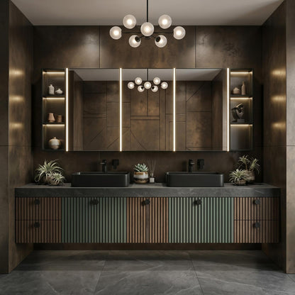 60''-96'' Double Bathroom Vanity with Sink Modern Floating Two-Tone Slatted Open Shelving