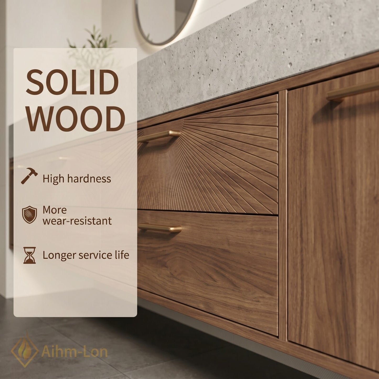 60''-96'' Double Bathroom Vanity with Sink Wall-Mounted Wall-Mount Wood-Grain Radiant Drawer Fronts
