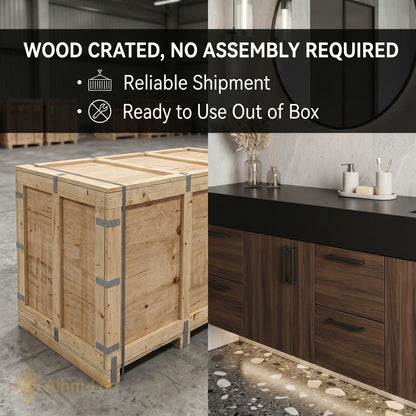 76''-96'' Double Bathroom Vanity with Sink Dark Walnut Grain Tall Drawers Storage