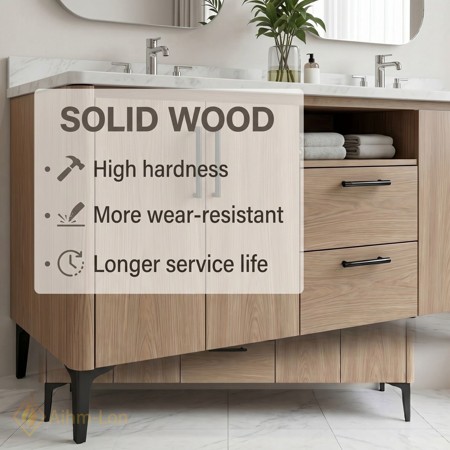 60''-96'' Modern Bathroom Vanity with Sink Floating Solid Wood Texture Dual Drawers
