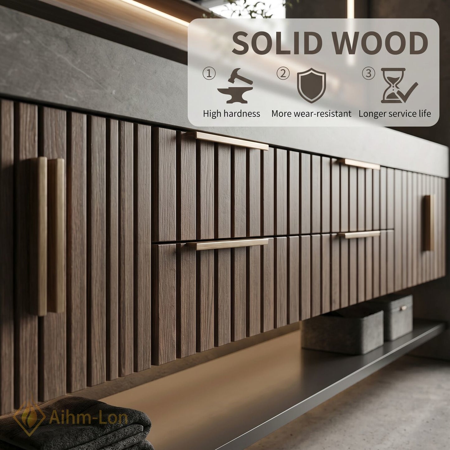76''-96'' Double Bathroom Vanity with Sink Vertical Slatted Door Panels Dark Grey