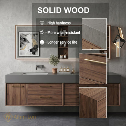 60''-96'' Double Bathroom Vanity with Sink Floating Warm Wood-Grain Finish Drawer Unit