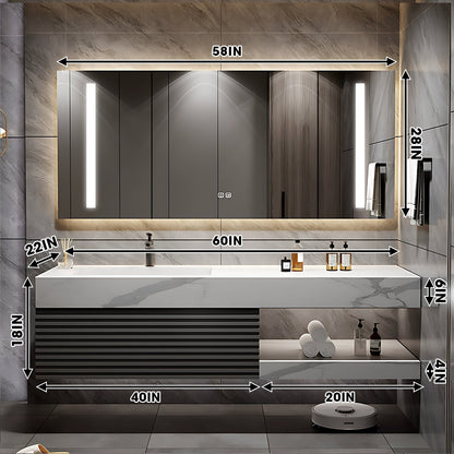 40"-72"Bathroom Vanity with Sink, Floating Solid Wood  Cabinet with Striped Door Panel