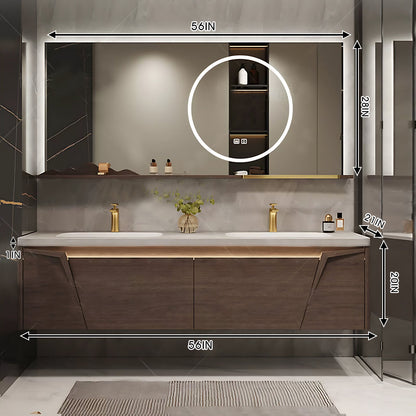 52"- 96"  Modern Solid Wood Double Sink Bathroom Vanity Set with Smart Mirror , Floating